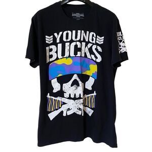 Young Bucks Official Bullet Club Pro Wrestling Tees Men's Black T-Shirt Sz L